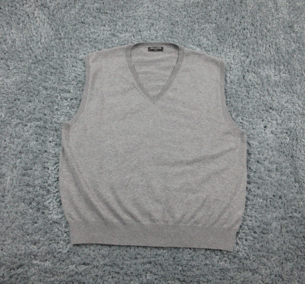 Kallspin Sweater Vest Mens 2XL Gray Cashmere Wool Blend Pullover V Neck Classic